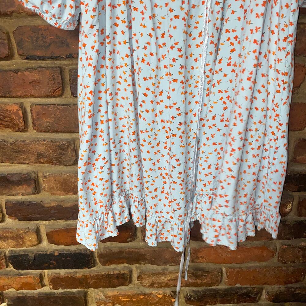 Asos Design Curve Blue Ditsy Floral Square Neck Puff Sleeve Mini Dress Size 14 - Picture 4 of 8